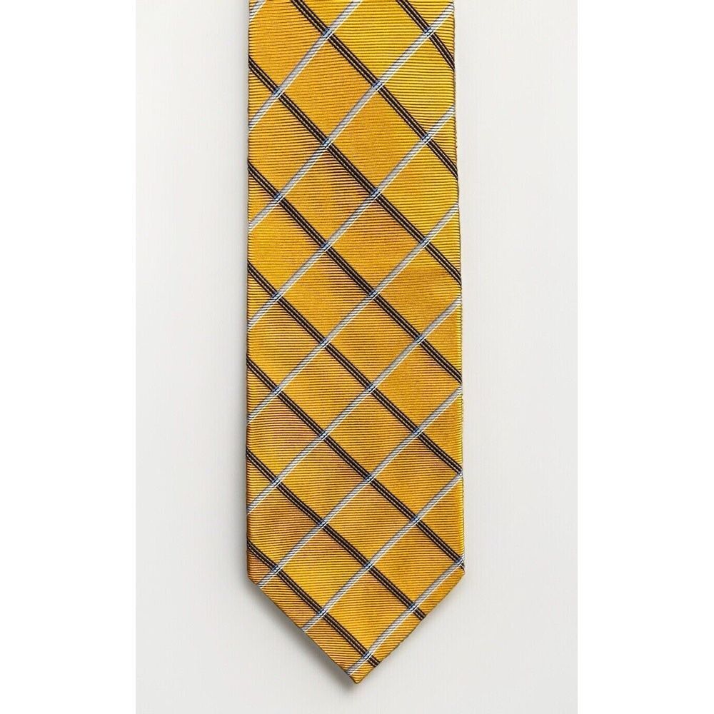 Brooks Brothers‎ Makers Pure Silk Tie Gold Plaid Mens Neck Tie 3-3/4"
